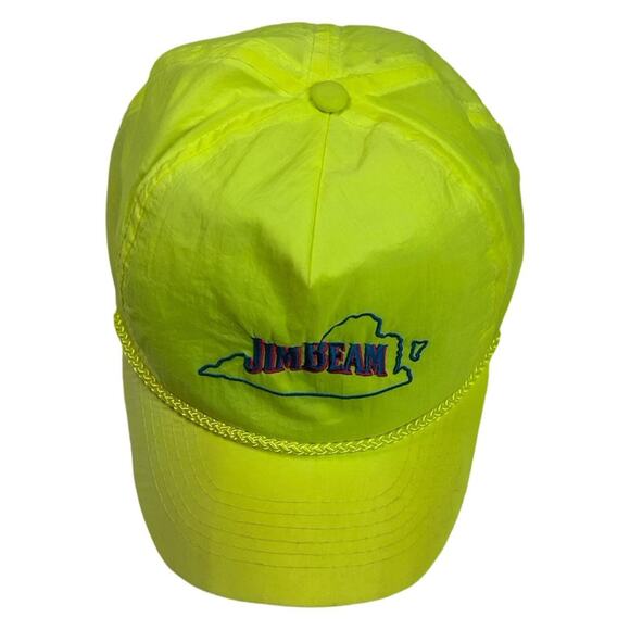 80s trucker hat jim beam neon yellow nylon - Picture 3 of 6